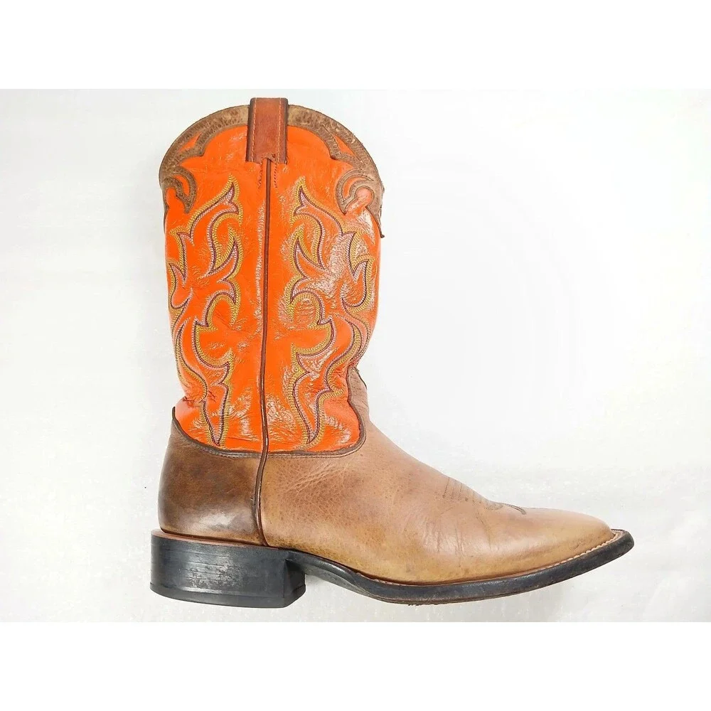 Nocona Men’s Cowboy Boots 8.5 D Brown Leather Orange Shaft USA Western